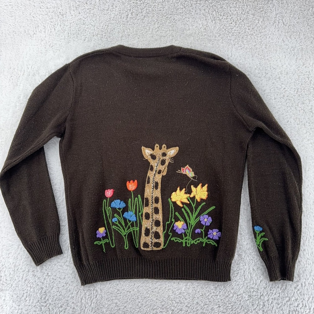 Vintage Cyn Les Shirlee Designs Embroidered Giraffe 2-Sided Sweater Womens S - Picture 3 of 7